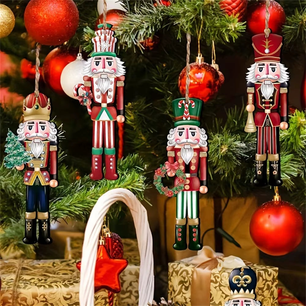 12Pcs Christmas Nutcracker Soldier Wooden Pendant Xmas Tree Hanging Ornament 2024 Navidad Decoration for Home 2025 New Year Gift