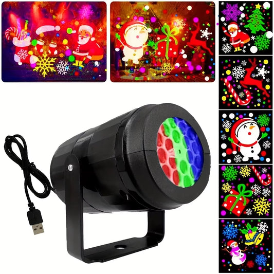 1Pc Snowflake Christmas Laser Projector Light,16 Patterns Waterproof Rotating Christmas LED Stage Lights Christmas Decoration